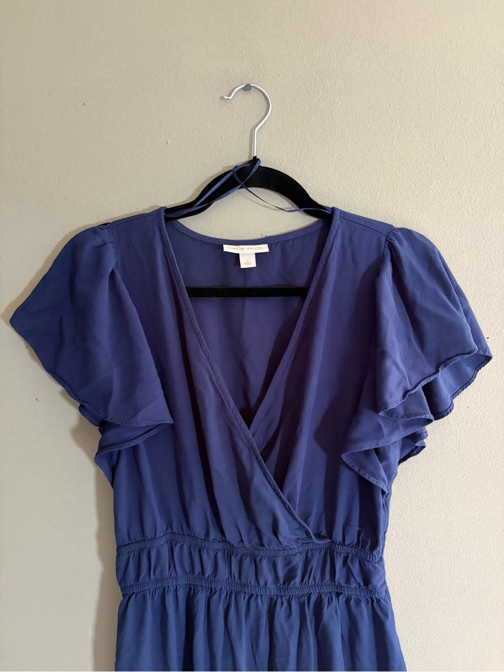 Knox Rose Maxi Dress Navy Blue V-Neck Tiered Flutter Sleeve Pockets Boho Teacher - Picture 2 of 9